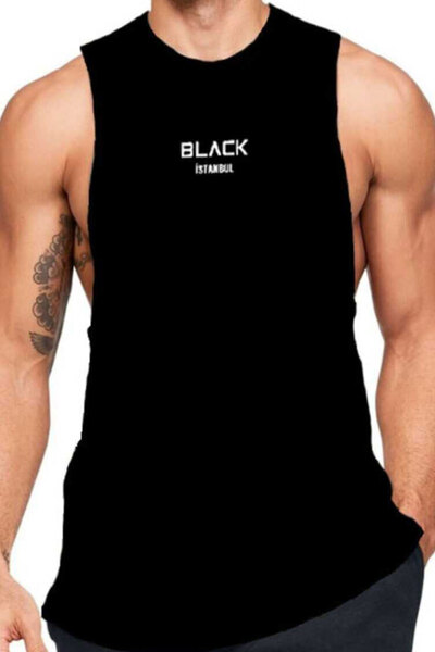 رکابی ورزشی چاپ دار مردانه مشکی برند BLACK 