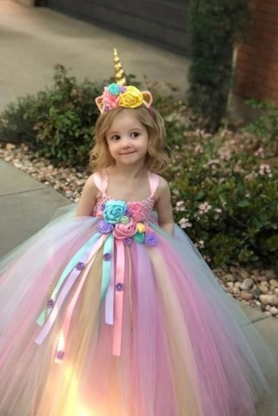 لباس عروسکی دخترانه مدل یونیکورن چند رنگ 