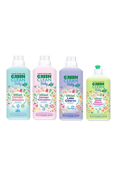 پک 4 عددی مایع لباسشویی - نرم کننده لباس - لکه بر لباس - پاک کننده شیشه شیر کودک برند Green Clean