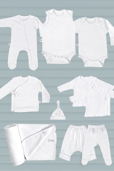 ست 10 تکه نوزاد ساده یونیسکس سفید برند tinylamb