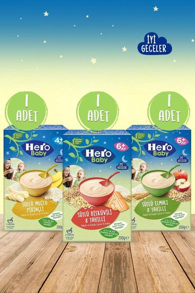 سرلاک شیر برنج موز - سیب شیر - بیسکویت شیر 200 گرمی 3 عددی کودک بالای 4 ماه برند Hero Baby
