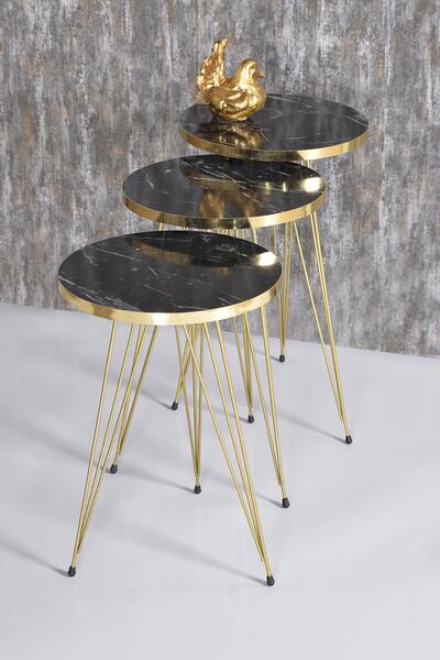 ست 3 عددی میز عسلی فلزی طرح سنگ مشکی طلایی برند GOLDFALEZ