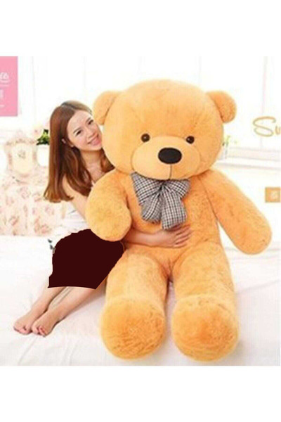 خرس عروسکی بزرگ 140 سانتی متری پاپیون دار قهوه ای روشن برند Özgüner Oyuncak