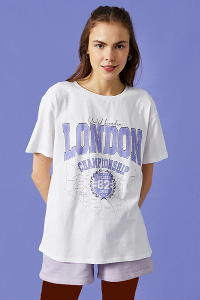 تیشرت یقه گرد چاپ دار زنانه سفید برند Koton