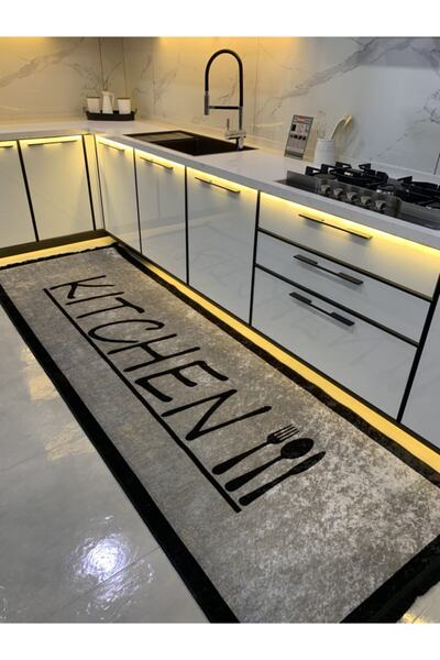 فرش آشپزخانه طرح دار لاتکس خاکستری برند Brillant